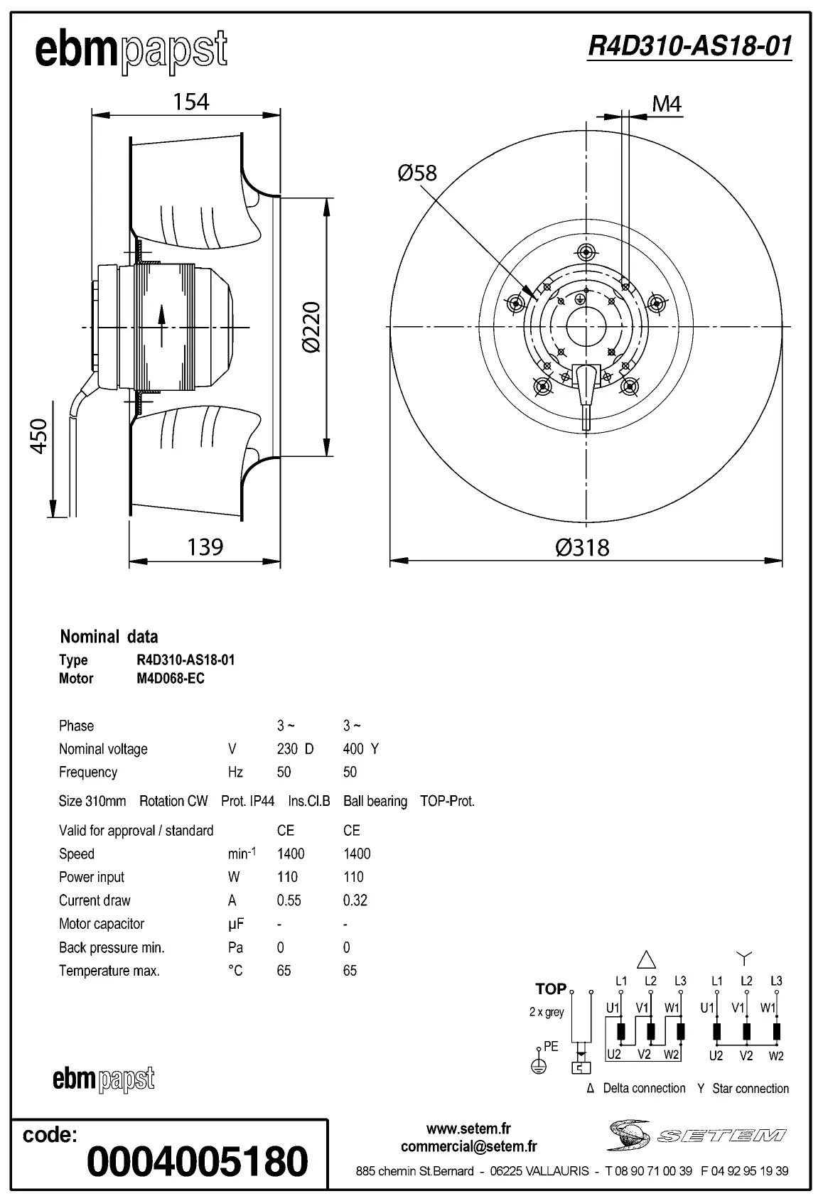 0004105388-MOTOTURBINE EBMPAPST R4D310.AS18.01 2