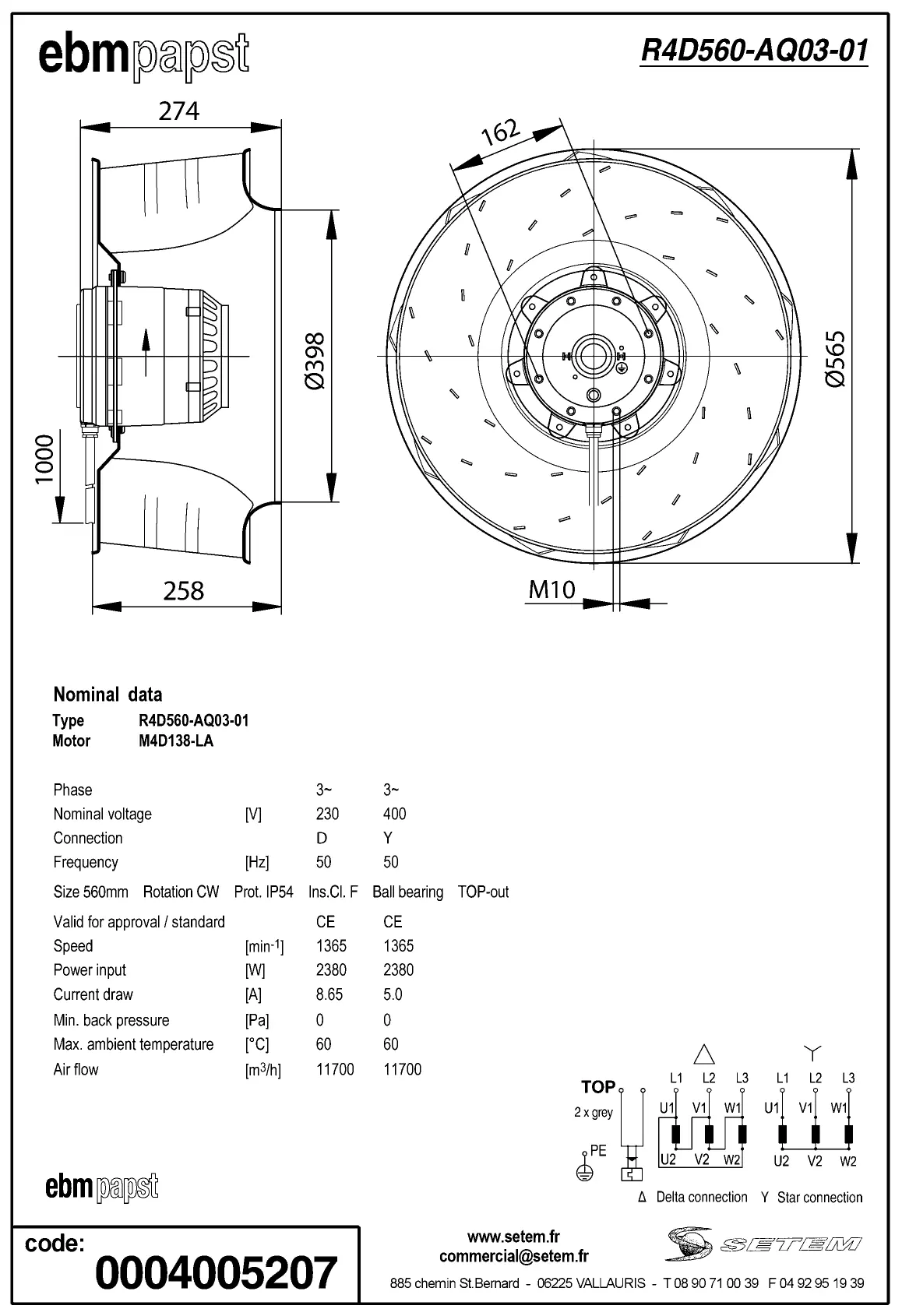 0004105390-MOTOTURBINE EBMPAPST R4D560.AQ03.01 2