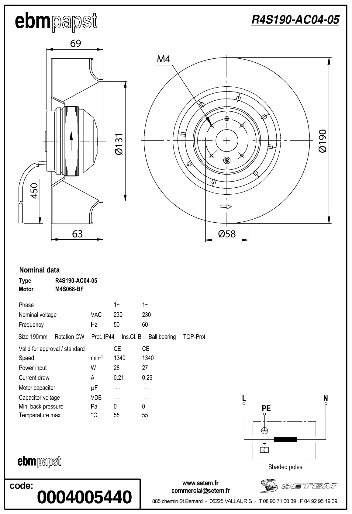 0004105399-MOTOTURBINE EBMPAPST R4S190-AC04-05 2