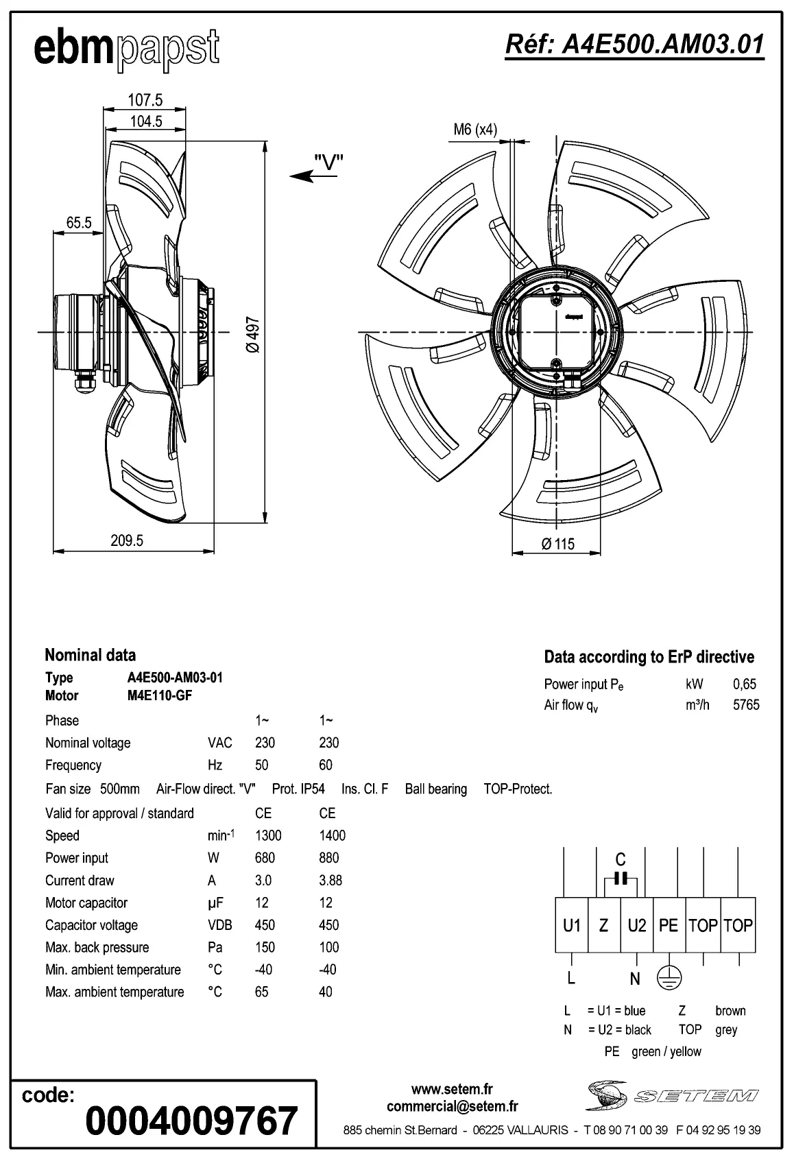 0004105423-MOTOHELICE EBMPAPST A4E500-AM03-01 2