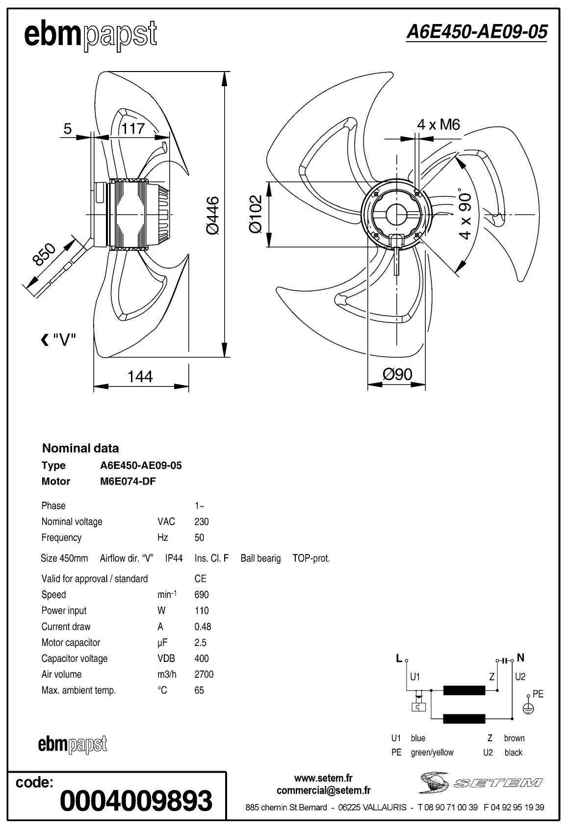 0004105433-MOTOHELICE EBMPAPST A6E450.AE09.05 2