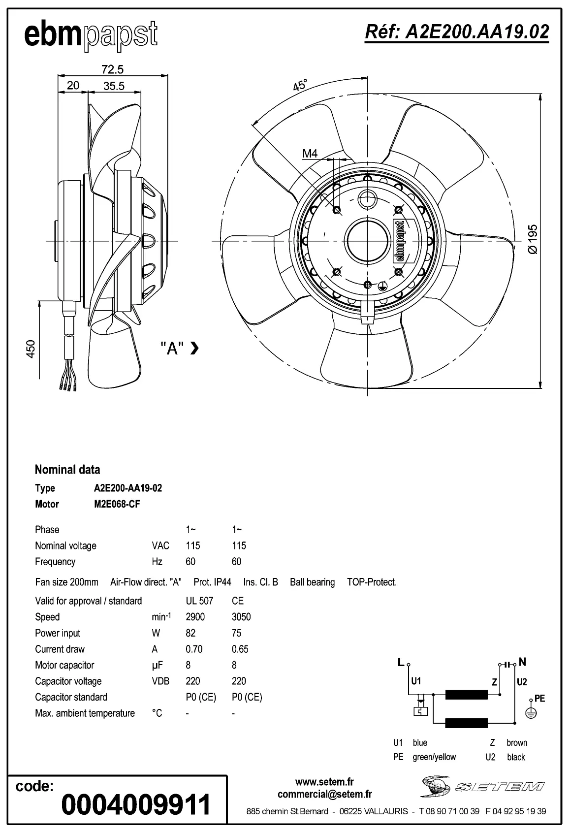 0004105434-MOTOHELICE EBMPAPST A2E200.AA19.02 2