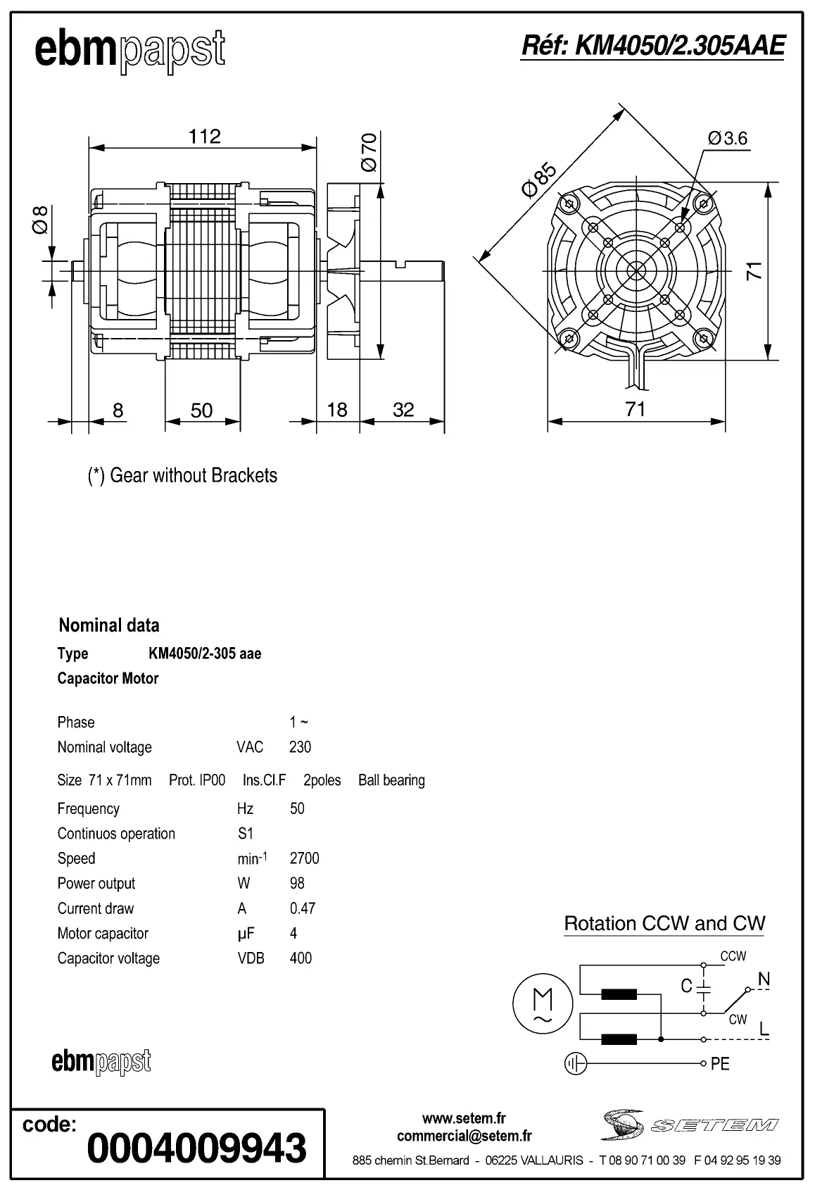 0004105439-MOTEUR EBMPAPST KM4050/2-305AAE 2