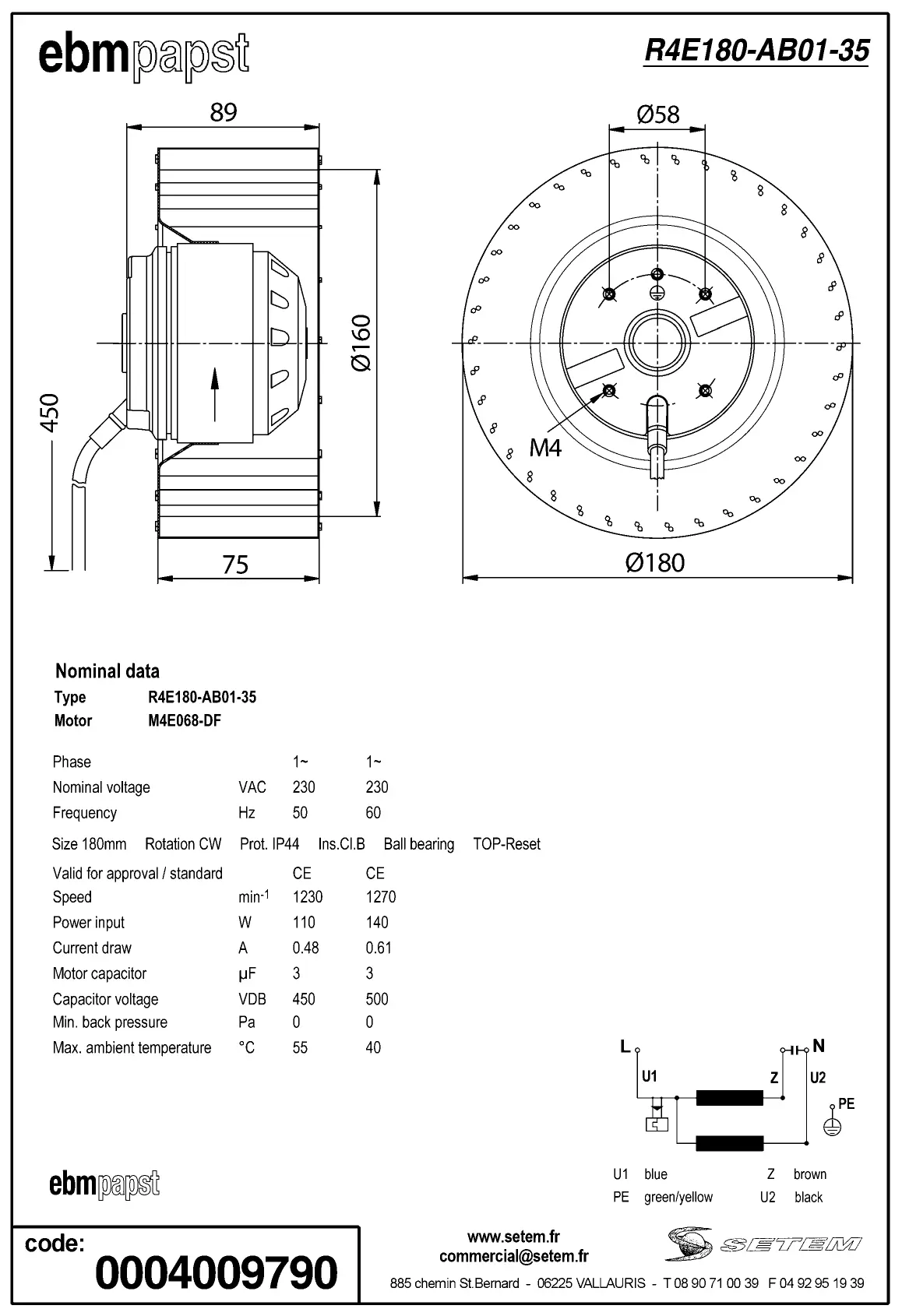 0004109790-MOTOTURBINE EBMPAPST R4E180.AB01.35 2
