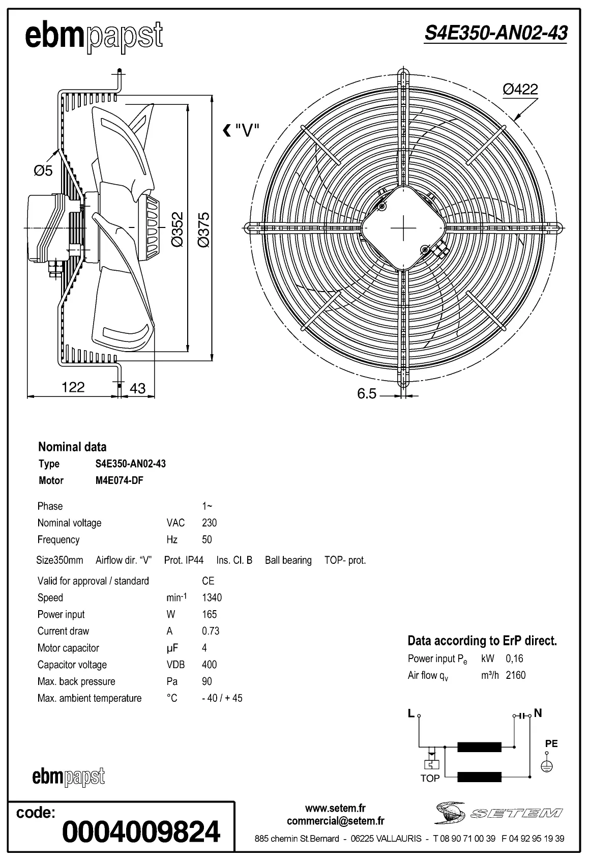 0004109824-VENTILATEUR EBMPAPST S4E350.AN02.43 2