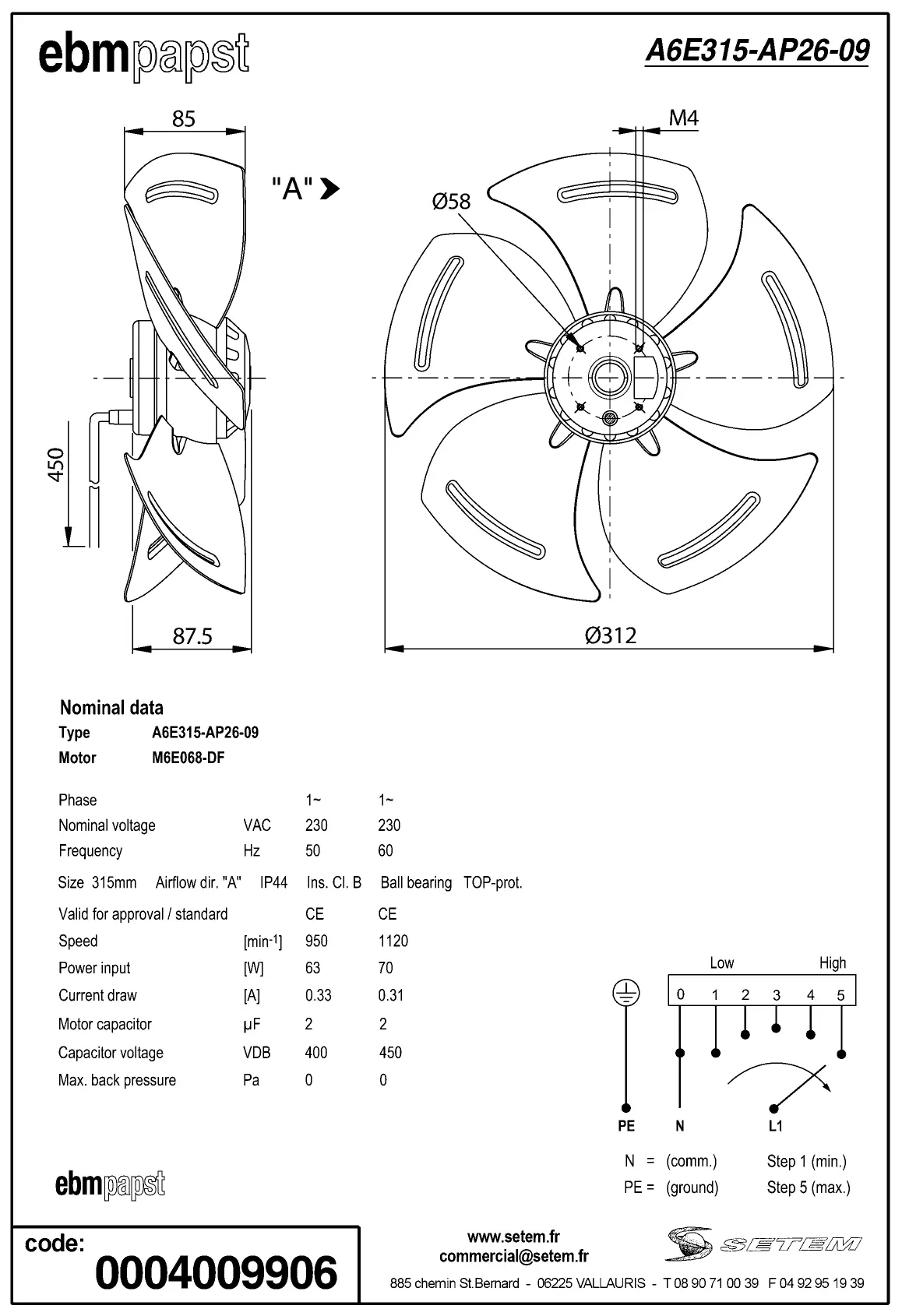 0004109906-MOTOHELICE EBMPAPST A6E315.AP26.09 2