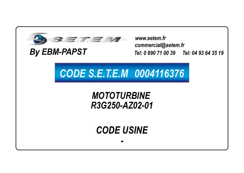 0004116376-MOTOTURBINE EBM-PAPST R3G250-AZ02-01 2