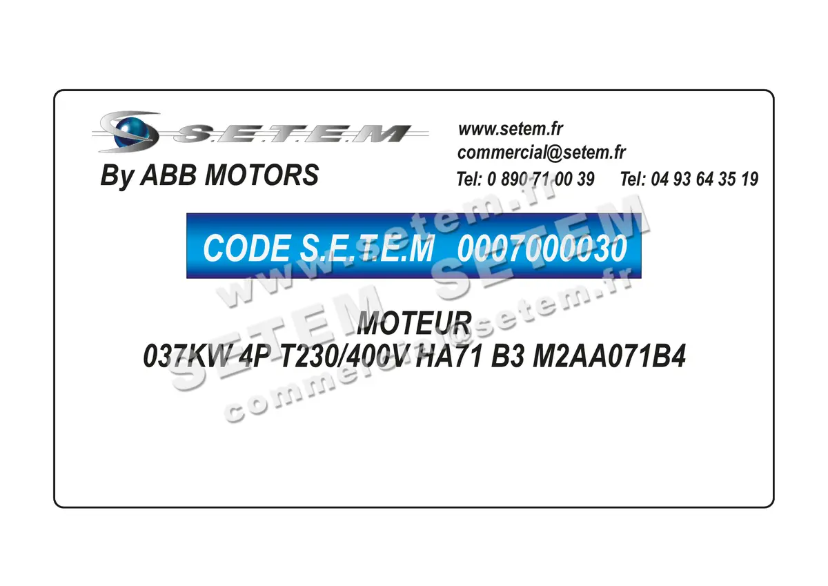 0007000030-MOTEUR ABB 0.37KW 4P T230/400V HA71 B3 M2AA071B4