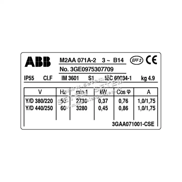 0007000032-MOTEUR ABB 0.37KW 2P T220/380V HA71 B14 M2AA071A.2 2
