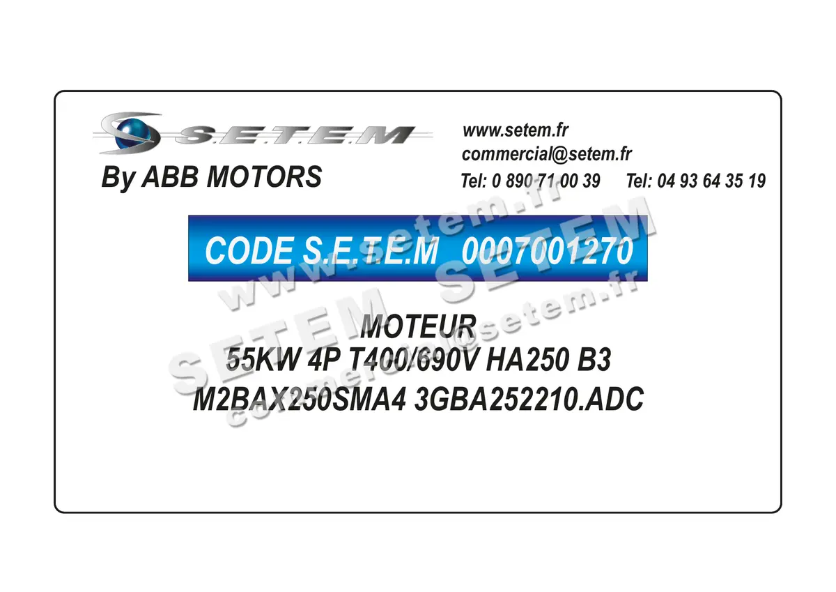 0007001270-MOTEUR ABB 55KW 4P T400/690V HA250 B3 M2BAX250SMA4 3GBA252210.ADC