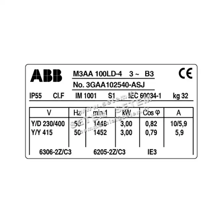 0007009625-MOTEUR ABB 3KW 4P T230/400V HA100 B3 M3AA100LD-4 2
