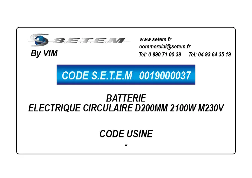 0019000037-BATTERIE ELECTRIQUE CIRCULAIRE VIM D200MM 2100W M230V