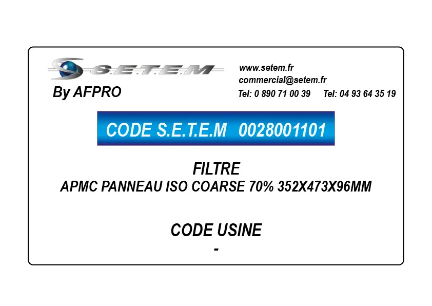 0028001101-FILTRE AFPRO APMC PANNEAU ISO COARSE 70% 352X473X96MM 2