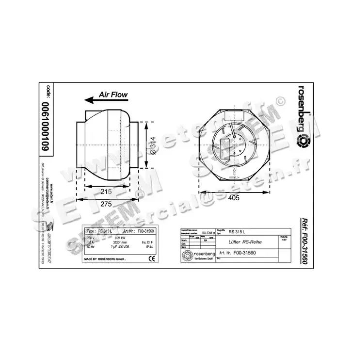0061100109-VENTILATEUR ROSENBERG RS315L *F00.31560* 4