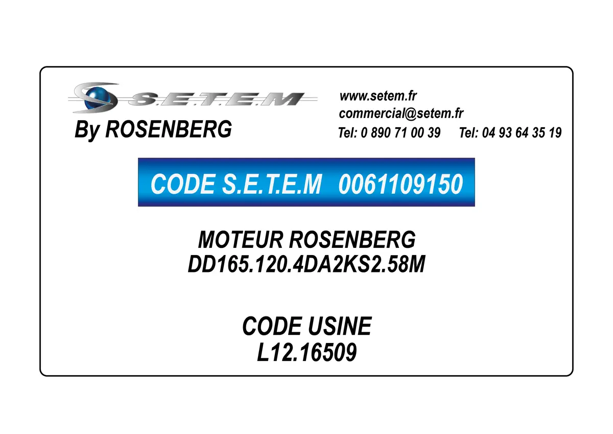 0061109150-MOTEUR ROSENBERG DD165.120.4DA2KS2.58M *L12.16509*