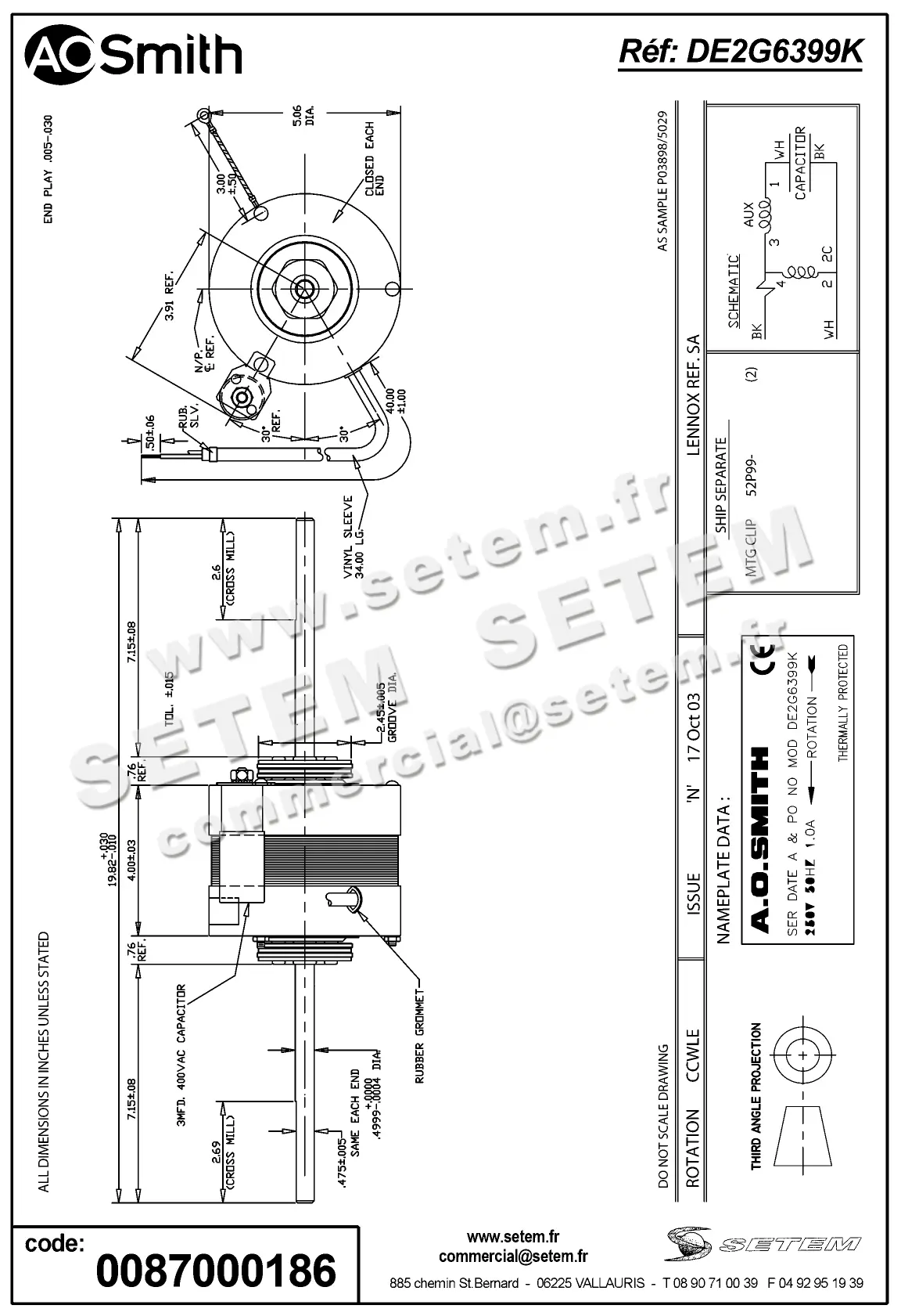 0087000186-MOTEUR AOSMITH DE2G6399K 2