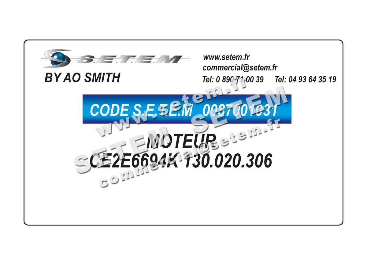 0087001031-MOTEUR AOSMITH CE2E6694K "130.020.306" 4
