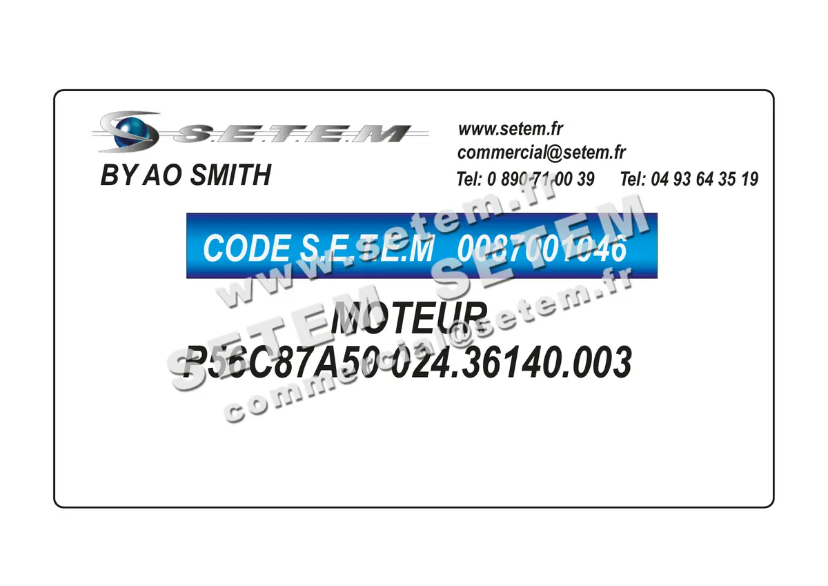 0087001046-MOTEUR AOSMITH P56C87A50 "024.36140.003"