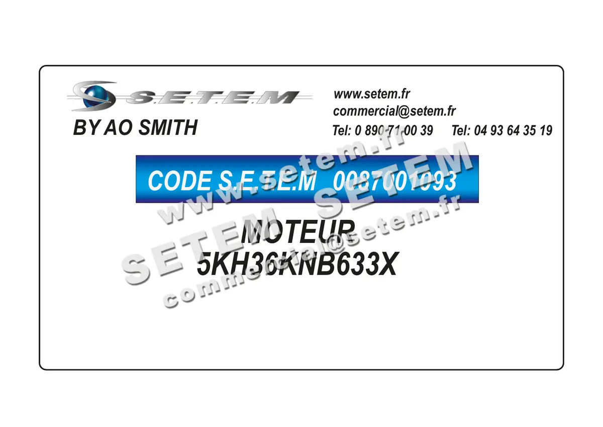 0087001093-MOTEUR AOSMITH 5KH36KNB633X