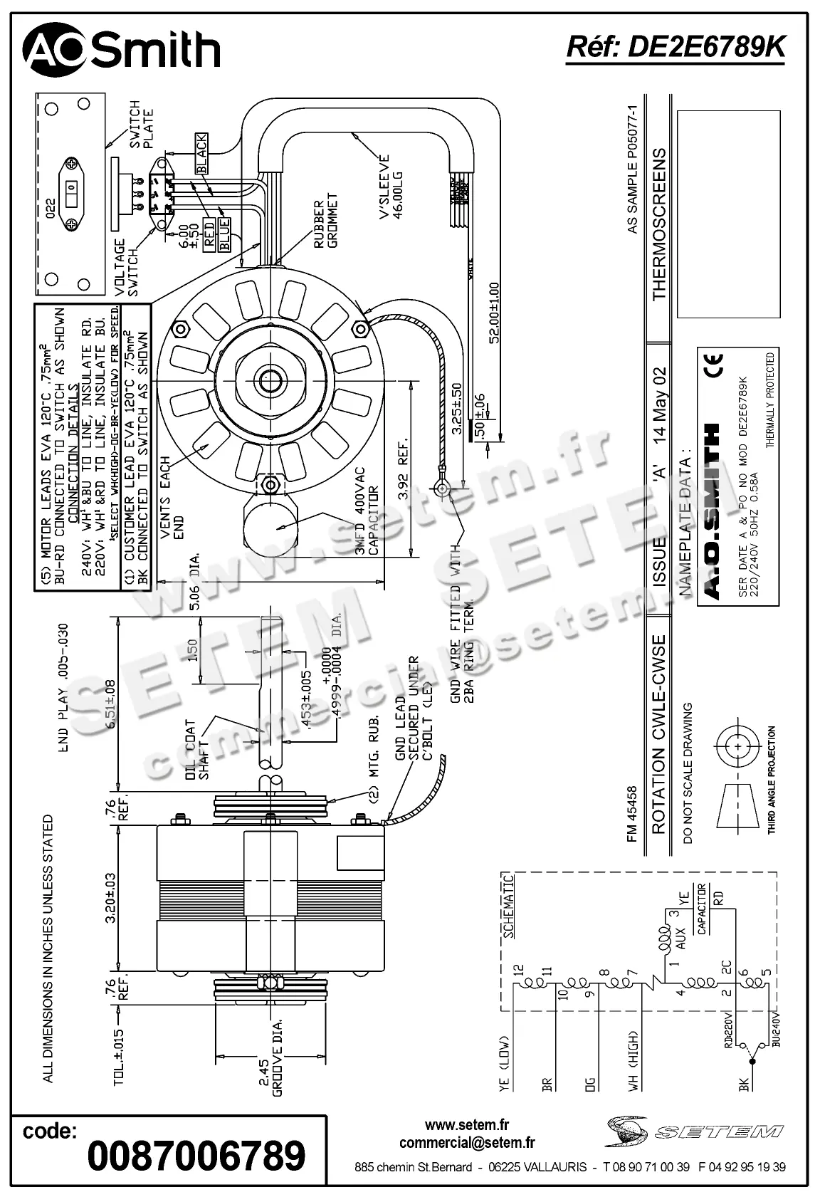 0087006789-MOTEUR AOSMITH DE2E6789K 2