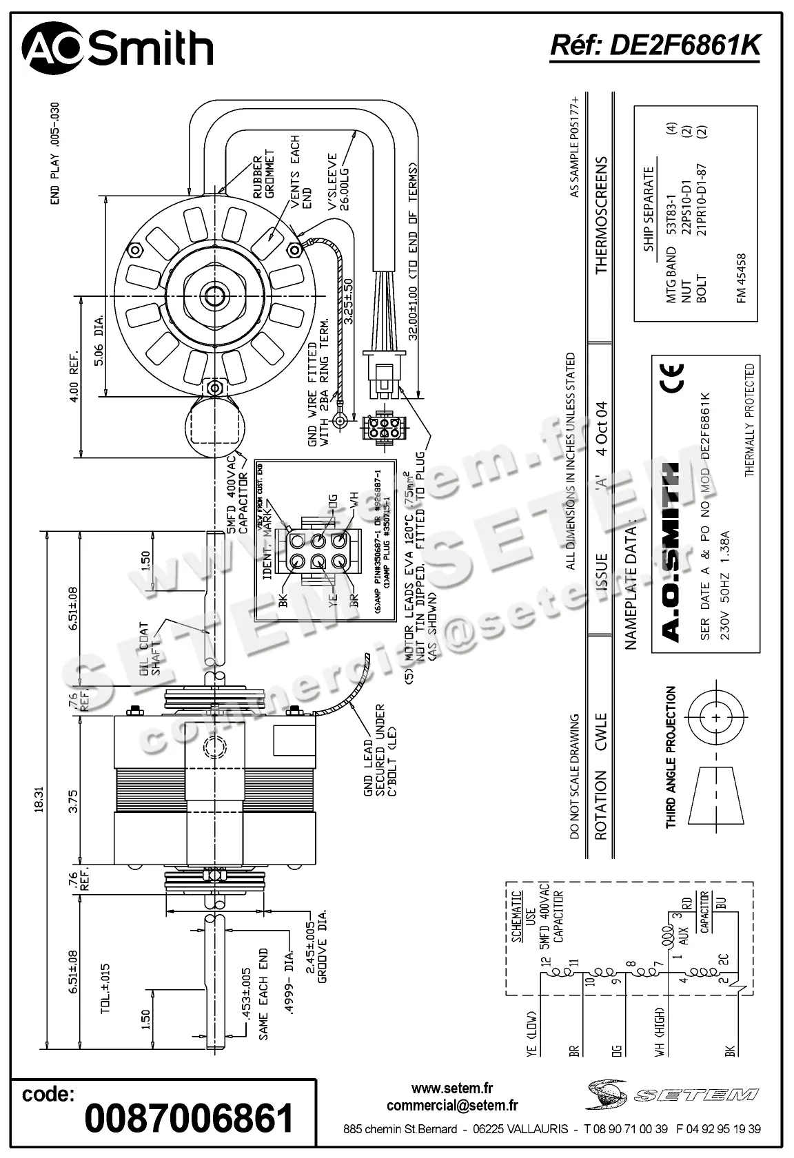 0087006861-MOTEUR AOSMITH DE2F6861K 2
