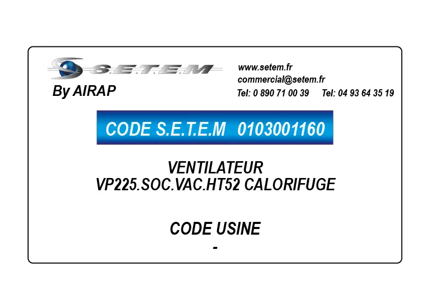 0103001160-VENTILATEUR AIRAP VP225.SOC.VAC.HT52 CALORIFUGE