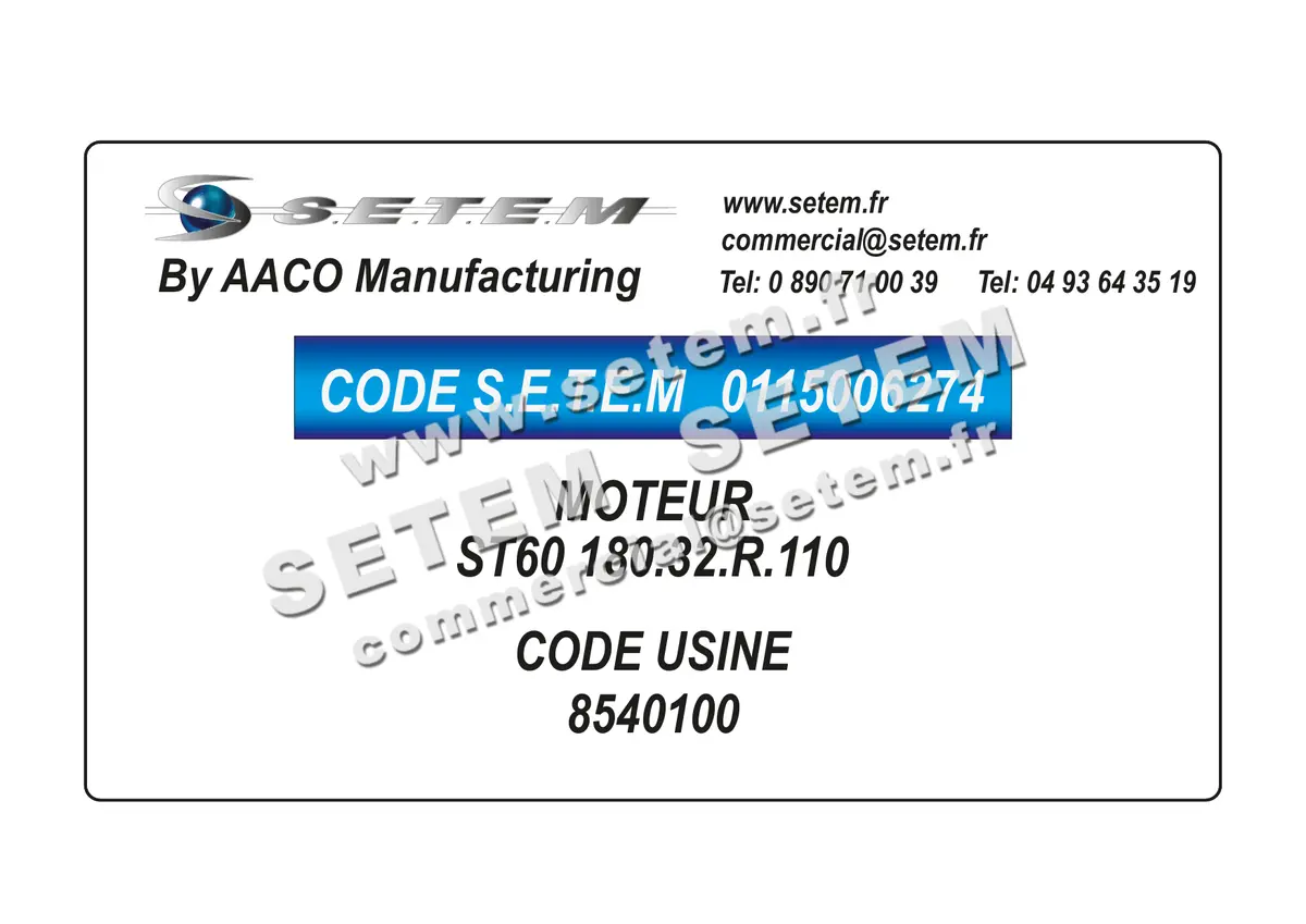 0115006274-MOTEUR AACO ST60 180.32.R.110 *8540100* 2