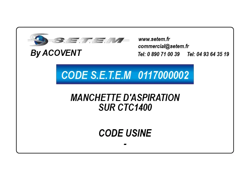 0117000002-MANCHETTE ACOVENT D'ASPIRATION SUR CTC1400