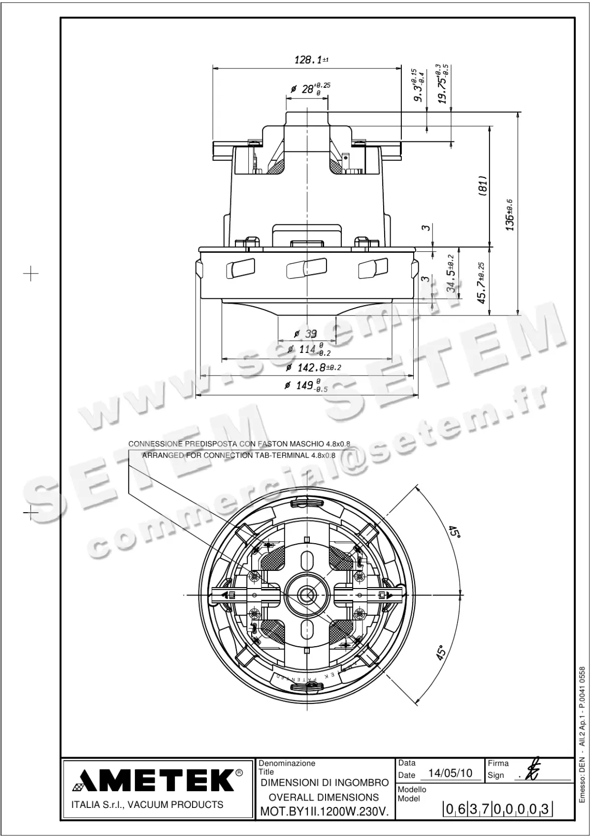 0121001200-MOTEUR AMETEK 063700003