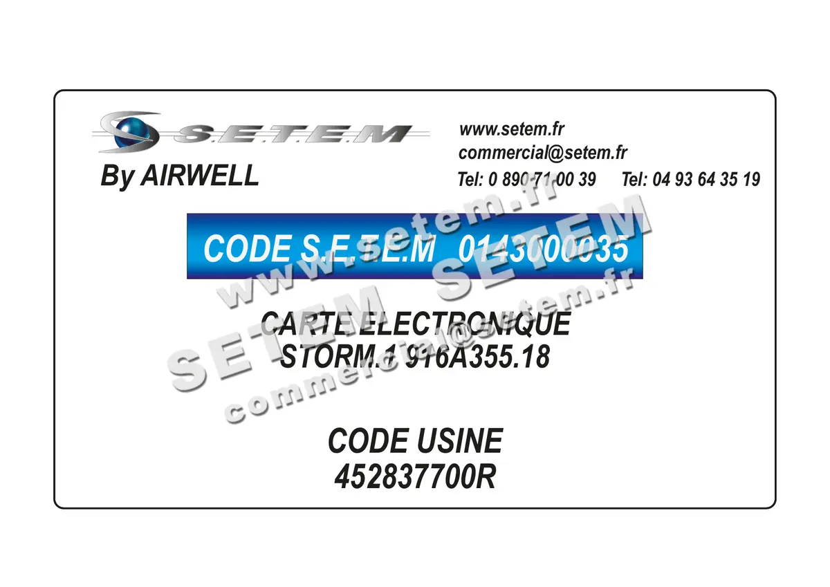 0143000035-CARTE ELECTRONIQUE AIRWELL STORM.1 916A355.18 *452837700R* 3