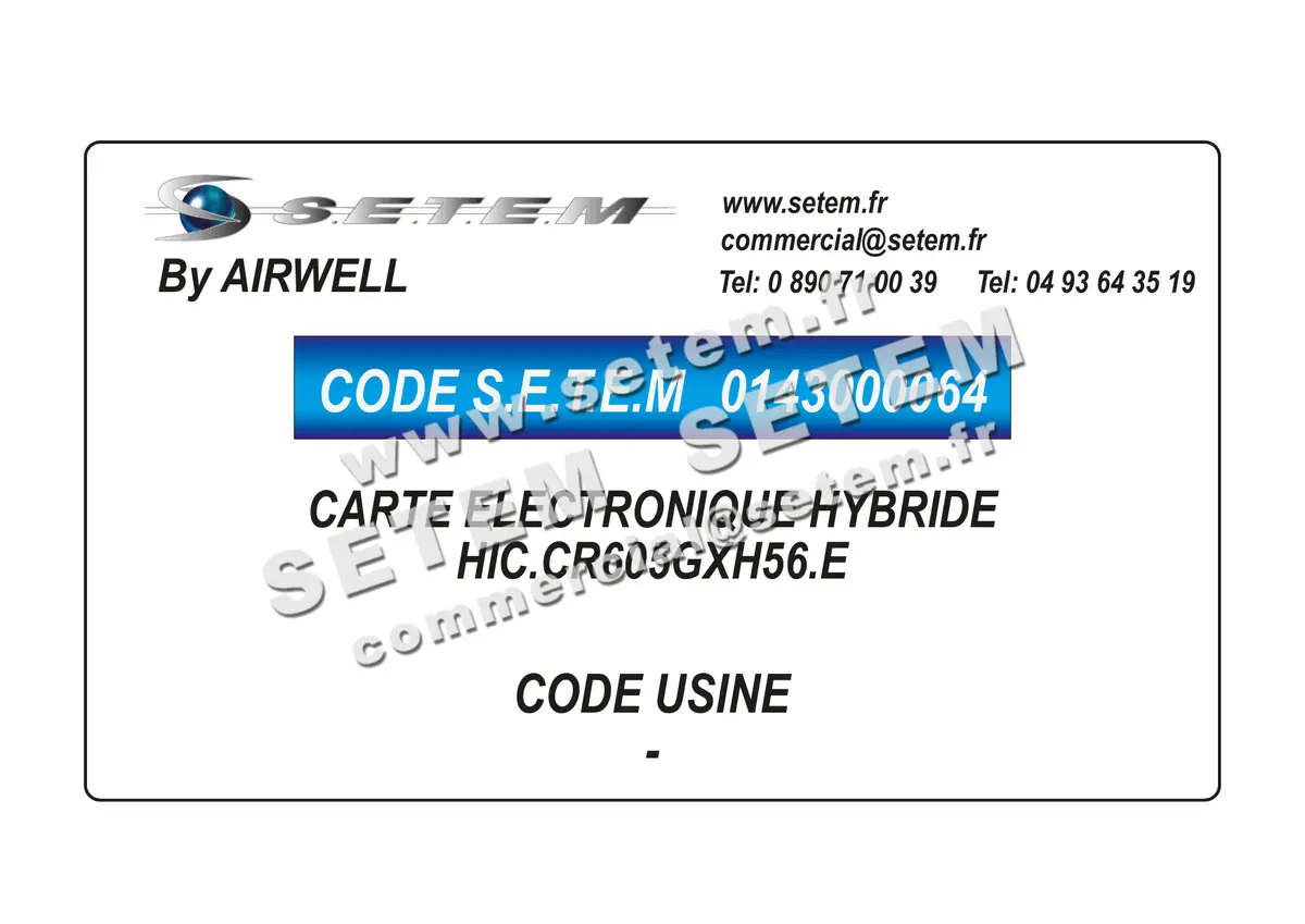 0143000064-CARTE ELECTRONIQUE AIRWELL HYBRIDE HIC.CR605GXH56.E