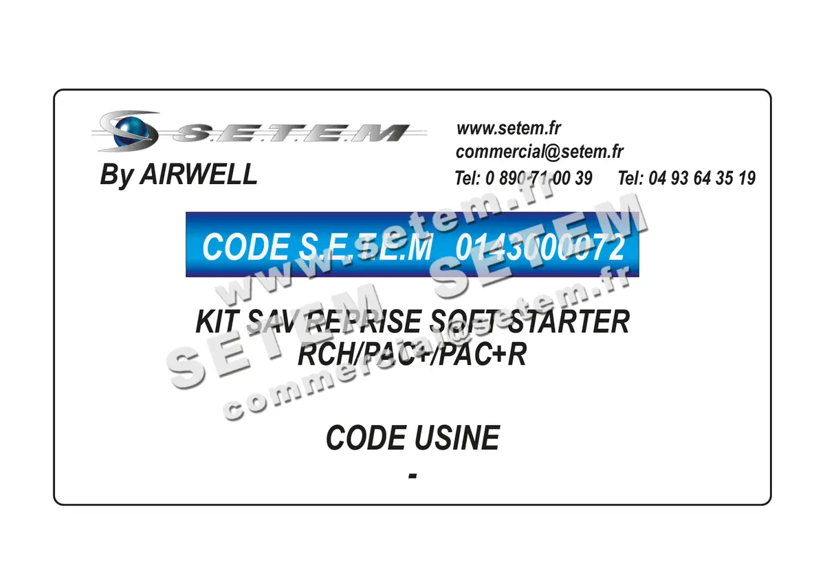 0143000072-KIT SAV REPRISE SOFT STARTER RCH/PAC+/PAC+R AIRWELL