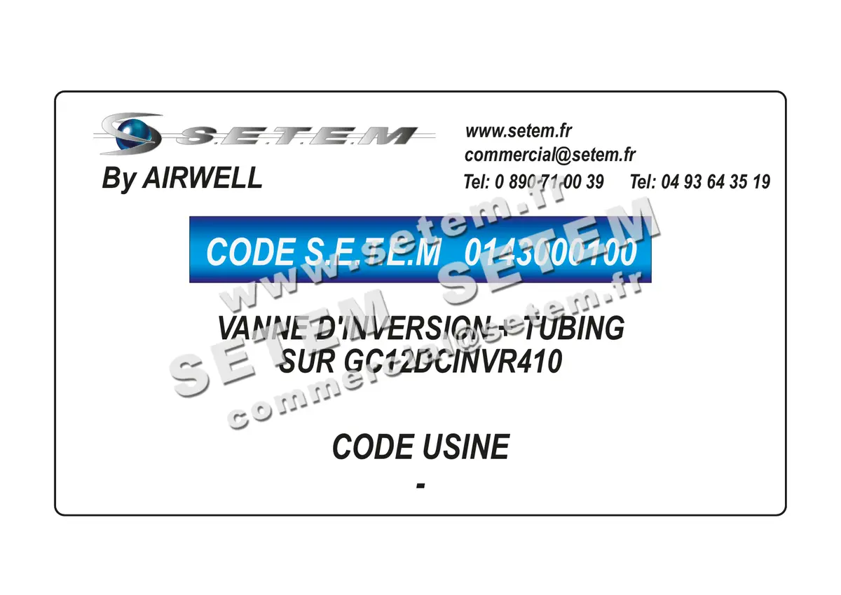0143000100-VANNE D'INVERSION + TUBING SUR GC12DCINVR410 AIRWELL