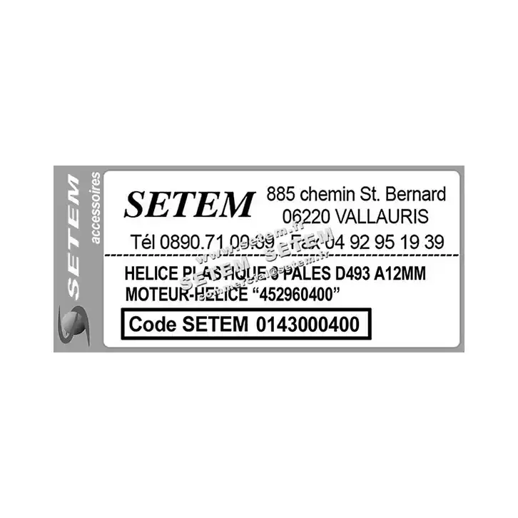 0143000400-HELICE PLASTIQUE 3 PALES D493MM A12MM MOTEUR AIRWELL -HELICE 2