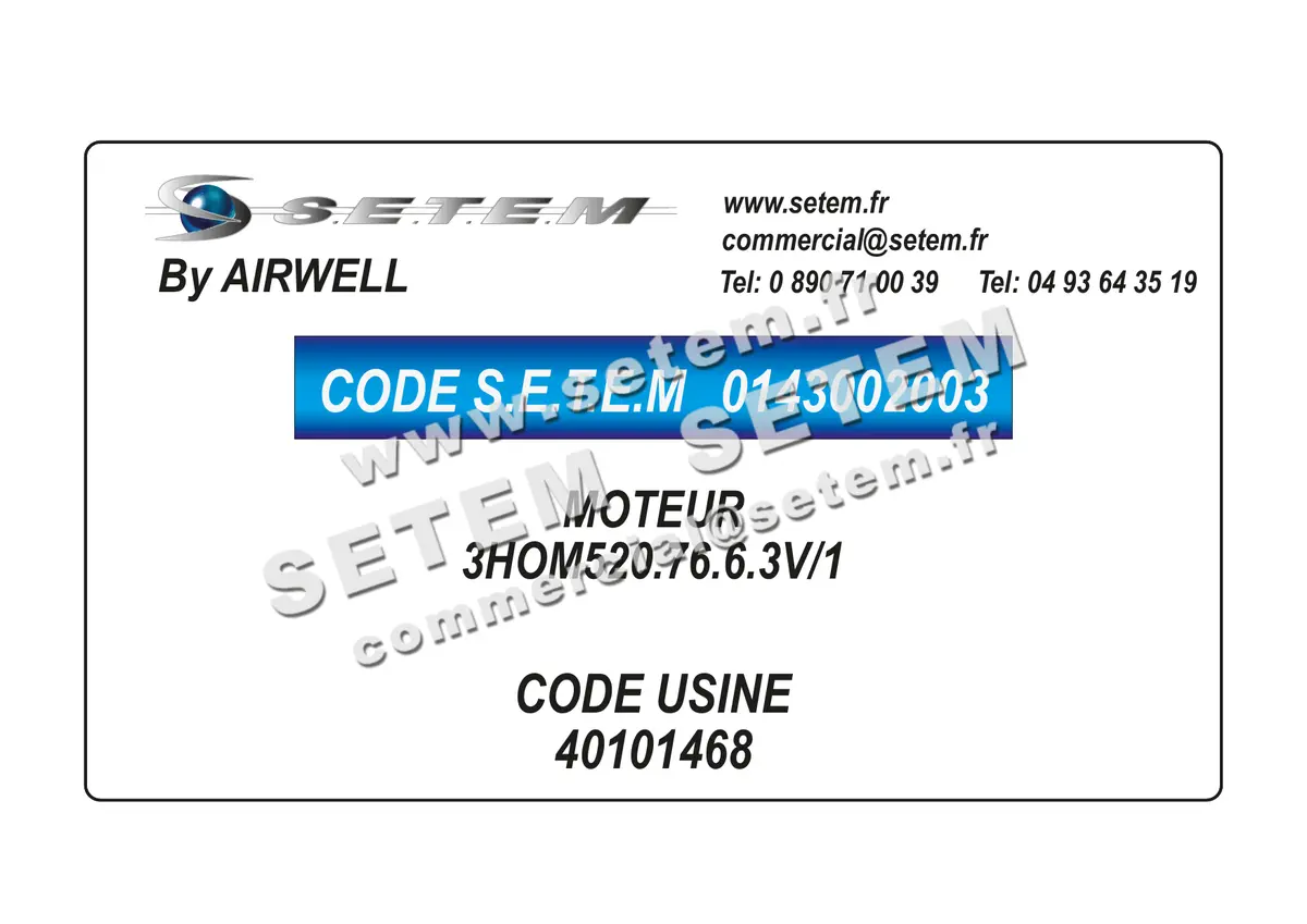 0143002003-MOTEUR AIRWELL 3HOM520.76.6.3V/1 *40101468*