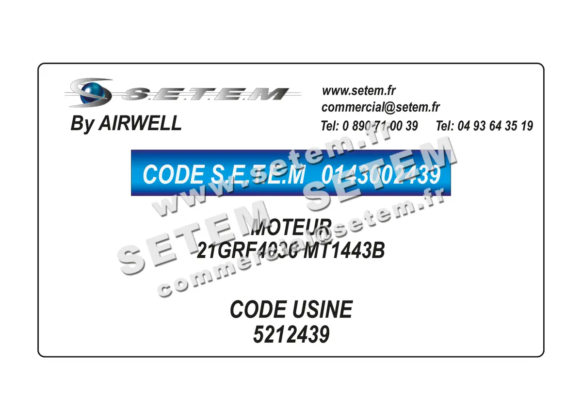 0143002439-MOTEUR AIRWELL 21GRF4036 "MT1443B" *5212439*