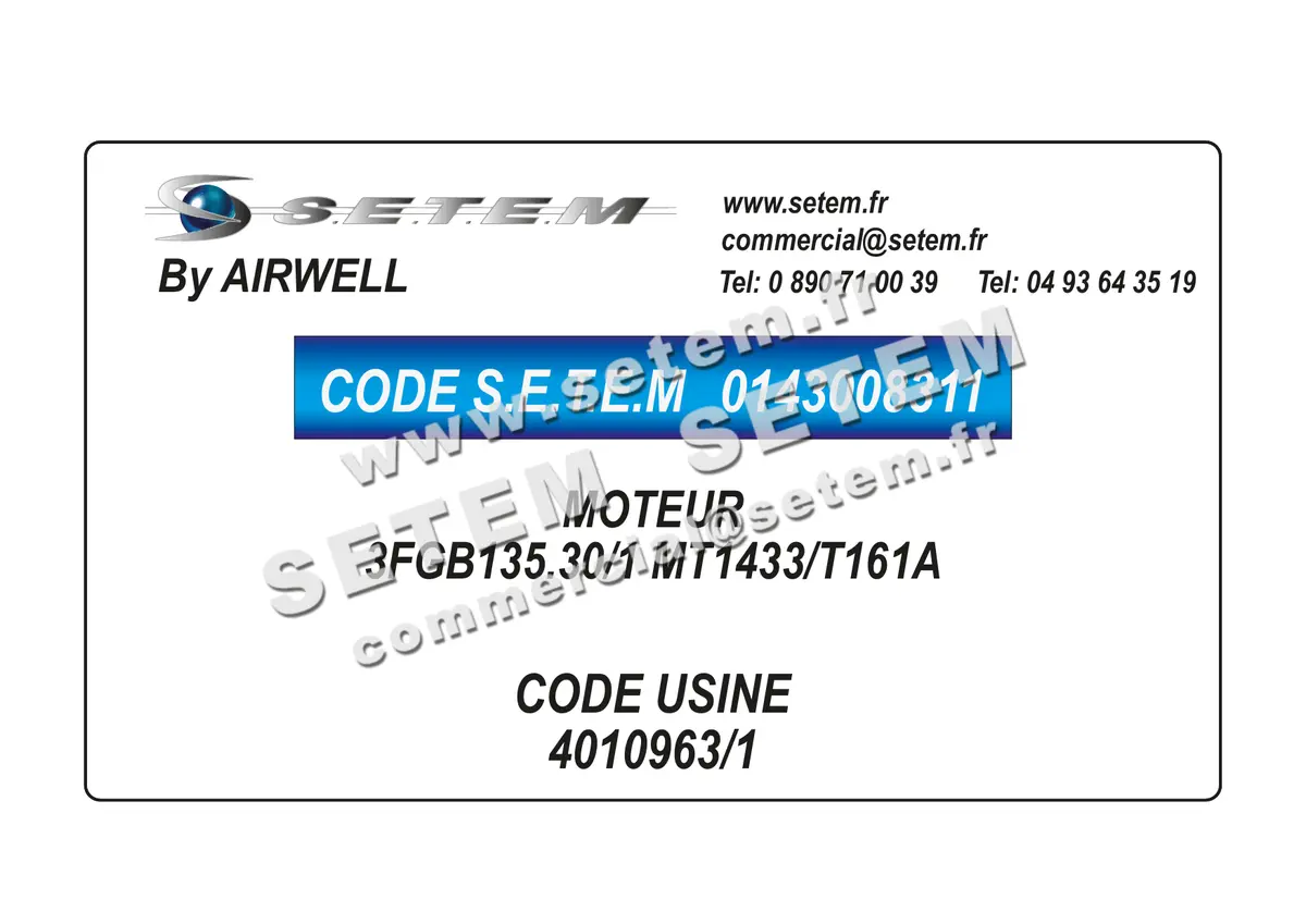 0143008311-MOTEUR AIRWELL 3FGB135.30/1 "MT1433/T161A" *4010963/1*