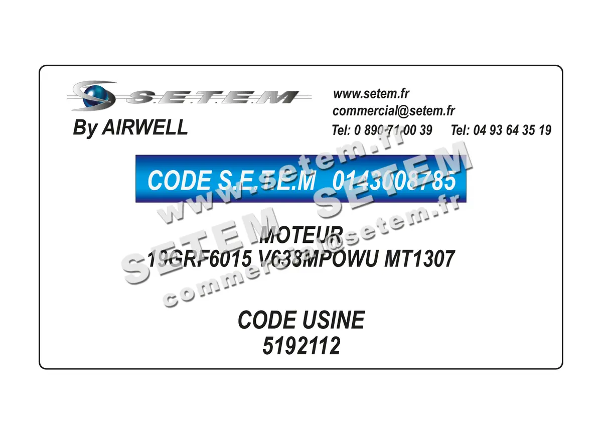0143008785-MOTEUR AIRWELL 19GRF6015 V638MPOWU "MT1307" *5192112*