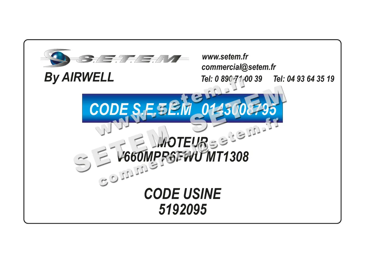 0143008795-MOTEUR AIRWELL V660MPR6FWU "MT1308" *5192095*