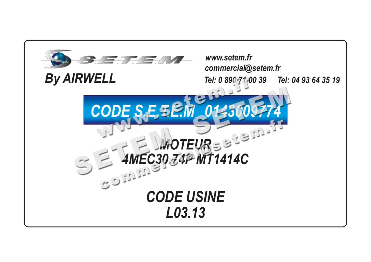 0143009774-MOTEUR AIRWELL 4MEC30.74P "MT1414C" *L03.13*