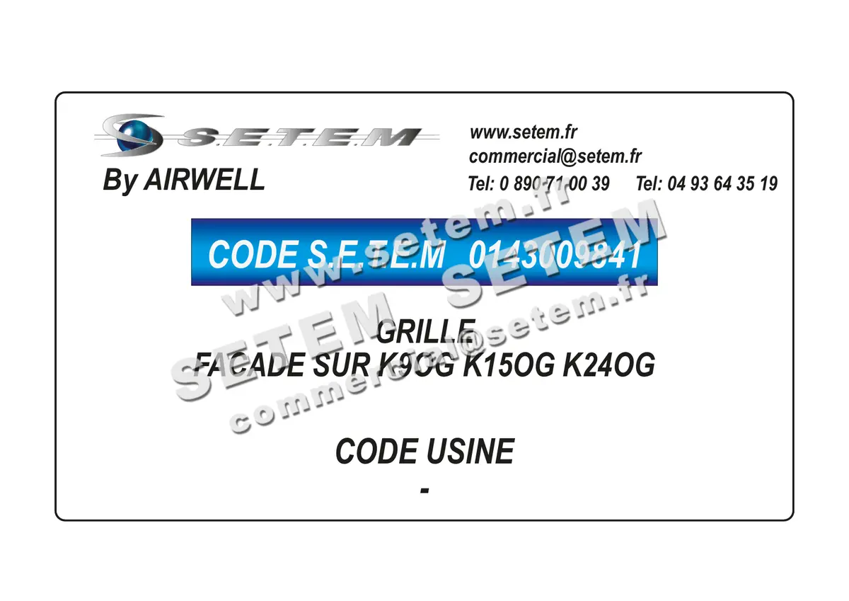 0143009841-GRILLE AIRWELL FACADE SUR K9OG K15OG K24OG