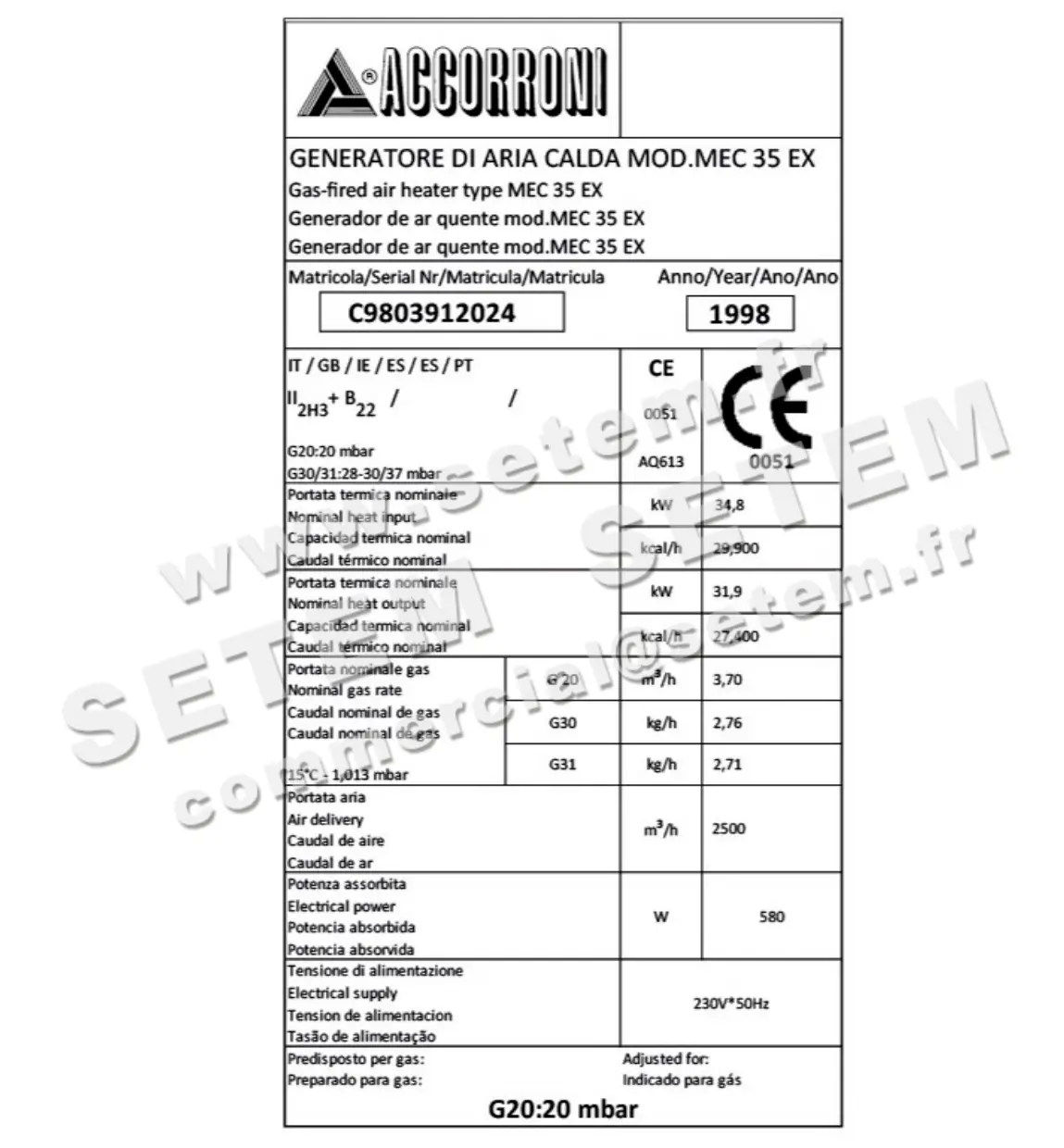 0160002514-AEROTHERME ACCORRONI GAZ MEC35EX