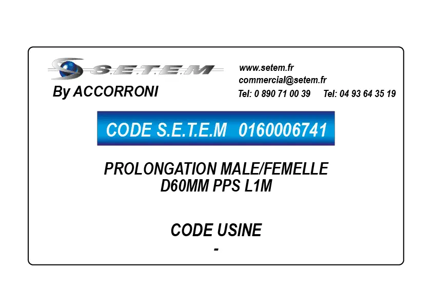 0160006741-PROLONGATION MALE/FEMELLE D60MM PPS L1M ACCORRONI