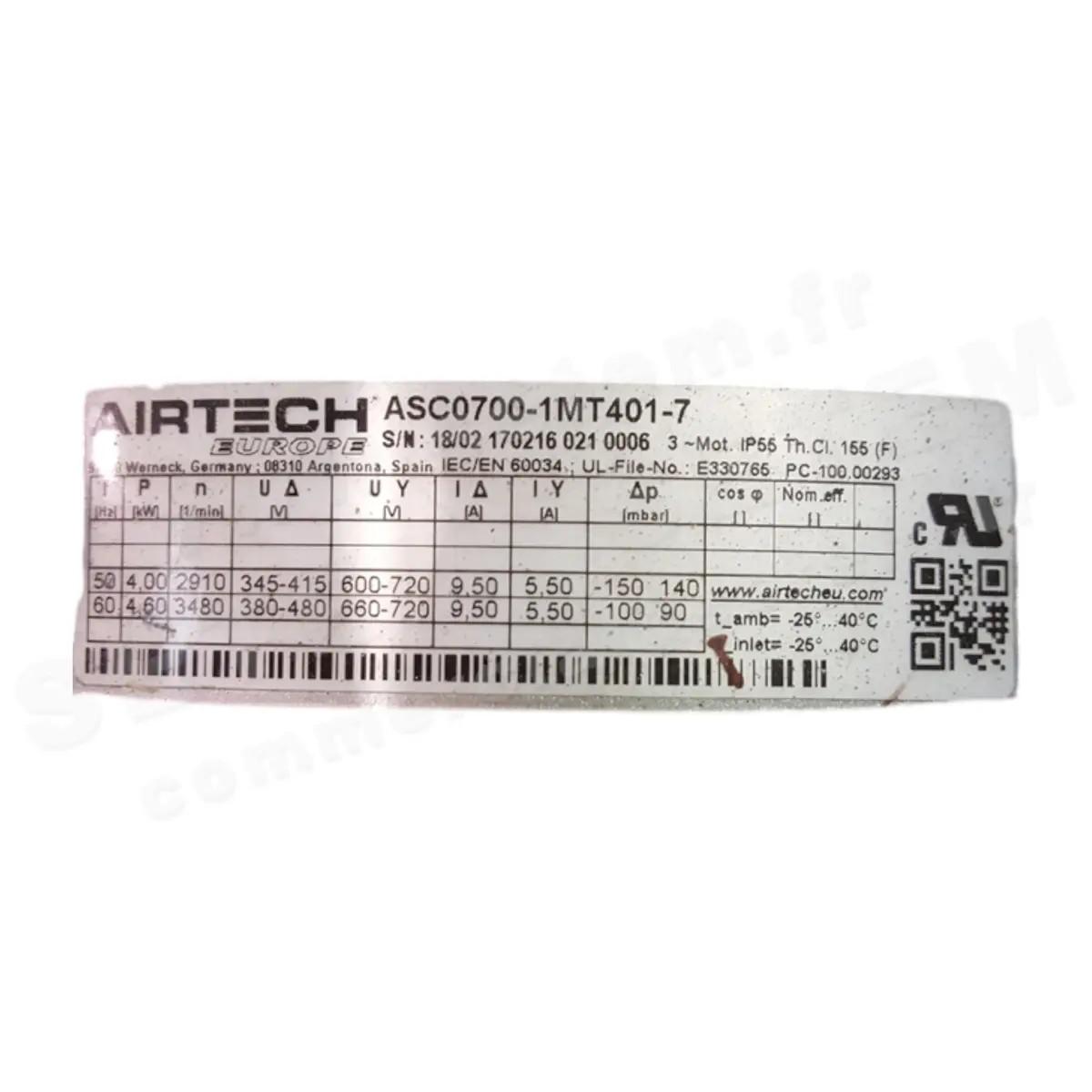 0201600025-COMPRESSEUR A CANAL LATERAL AIRTECH ASC0700-1MT401-7