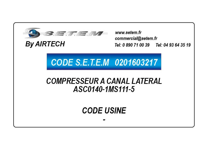 0201603217-COMPRESSEUR A CANAL LATERAL AIRTECH ASC0140-1MS111-5