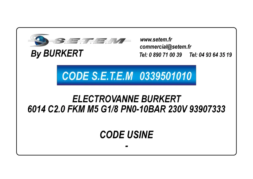0339501010-ELECTROVANNE BURKERT 6014 C2.0 FKM M5 G1/8 PN0-10BAR 230V 93907333