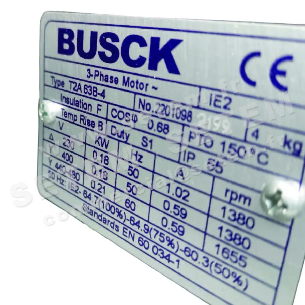 0367000305-MOTEUR BUSCK 0.18KW 4P T230/400V HA63 B3 T2A63B-4