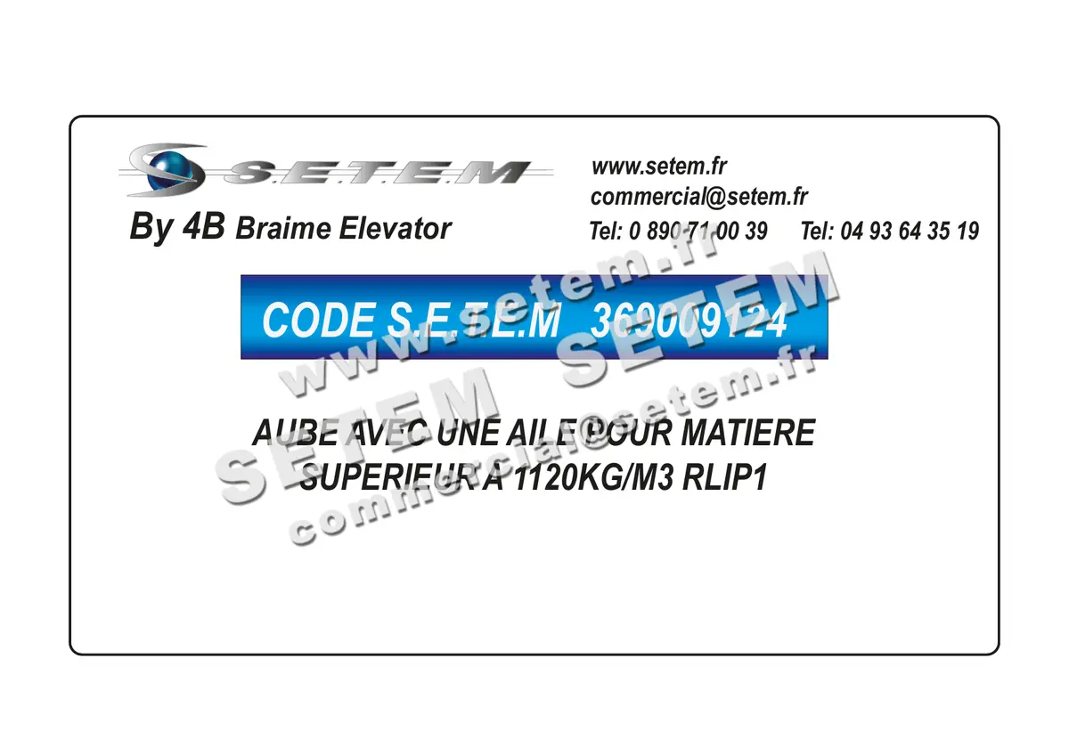 0369009124-AUBE AVEC UNE AILE 4B POUR MATIERE SUPERIEUR A 1120KG/M3 RLIP1