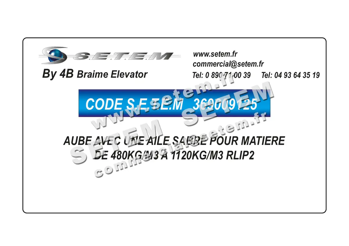 0369009125-AUBE AVEC UNE AILE SABRE 4B POUR MATIERE DE 480KG/M3 A 1120KG/M3 RLIP2