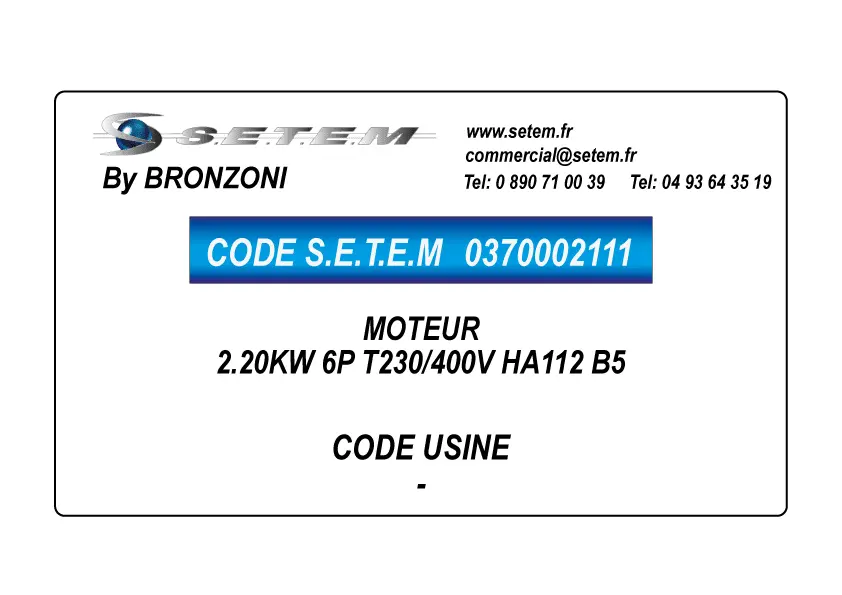 0370002111-MOTEUR BRONZONI 2.20KW 6P T230/400V HA112 B5